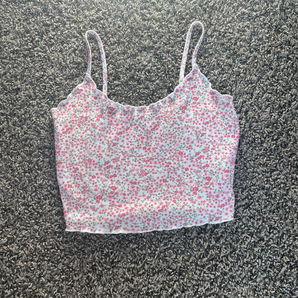 small pink floral cropped tank top